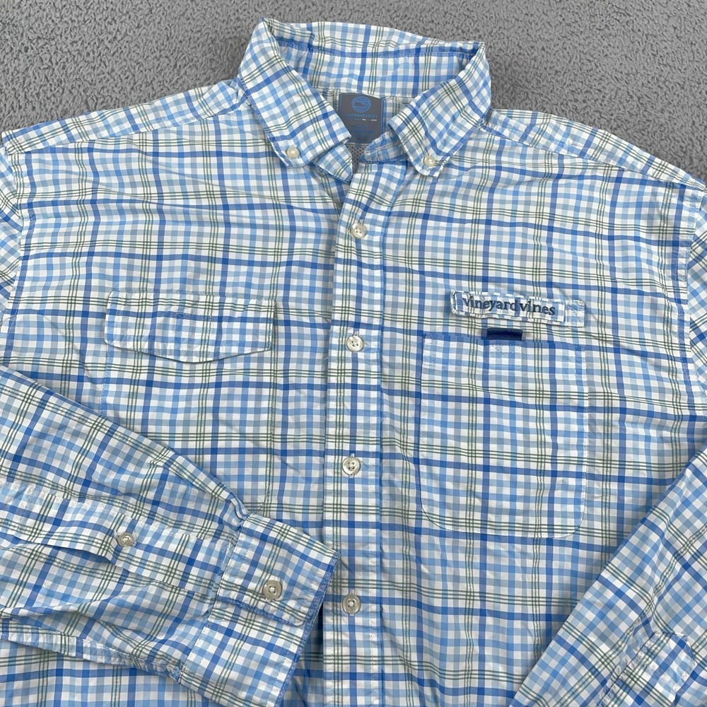 Vineyard Vines Harbor Shirt Mens Large Blue Green Plaid Button Down Long Sleeve